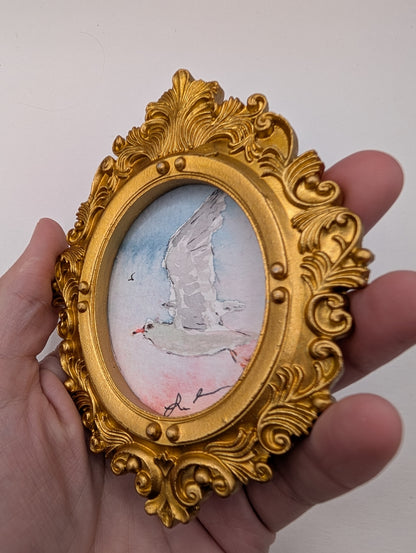 Mini Seagull Painting - Original Watercolor Art by Lora Cavallin