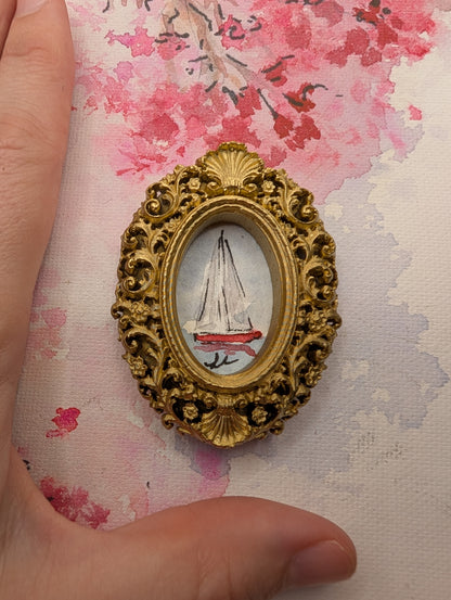 Mini Sailboat Painting - Original Watercolor Art by Lora Cavallin