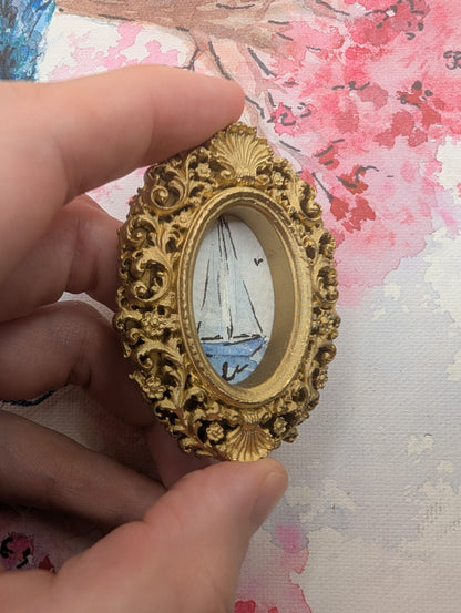 Mini Sailboat Painting - Original Watercolor Art by Lora Cavallin