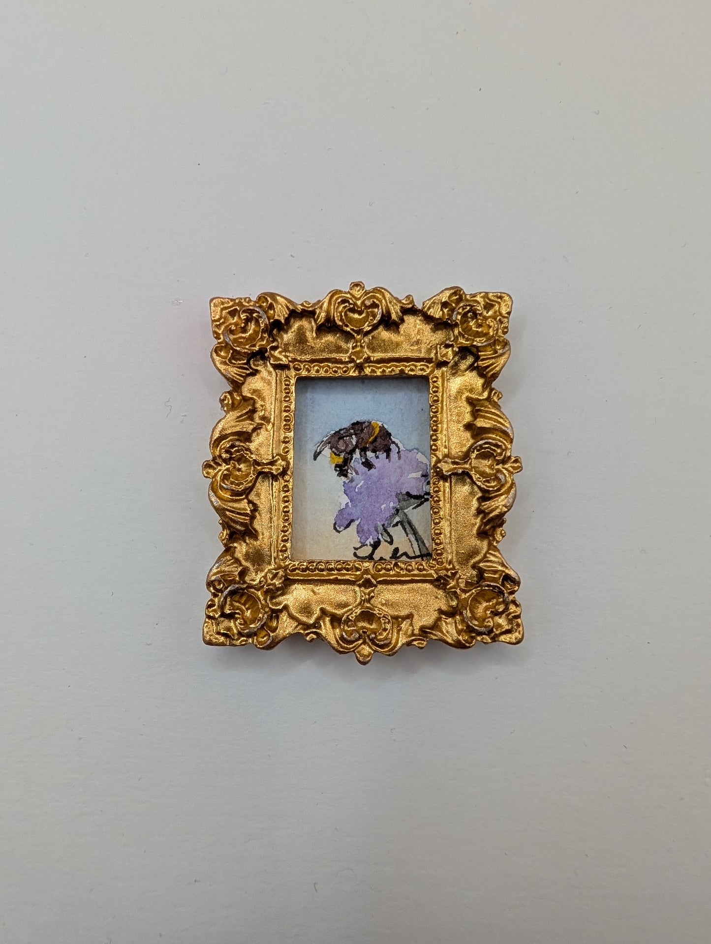 Mini Bee on Flower Painting - Original Watercolor Art by Lora Cavallin