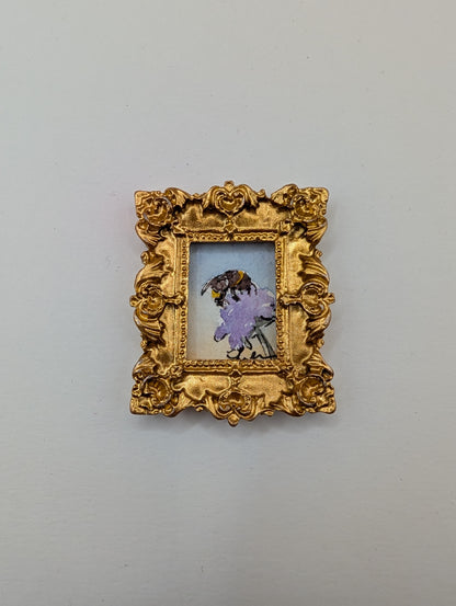 Mini Bee on Flower Painting - Original Watercolor Art by Lora Cavallin