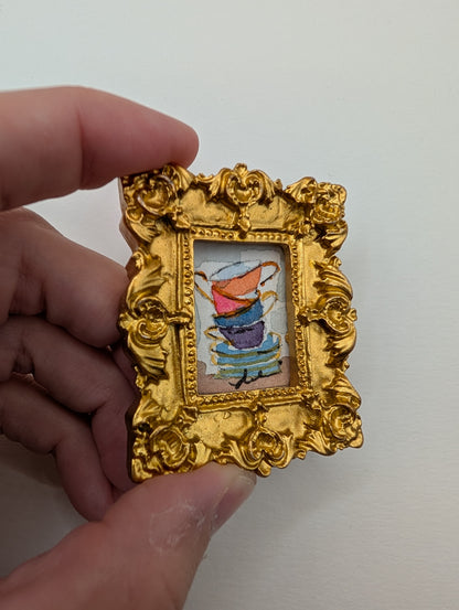 Mini Teacup Stack Painting - Original Watercolor Art by Lora Cavallin
