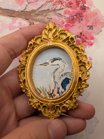 Mini Blue Heron Painting - Original Watercolor Art by Lora Cavallin