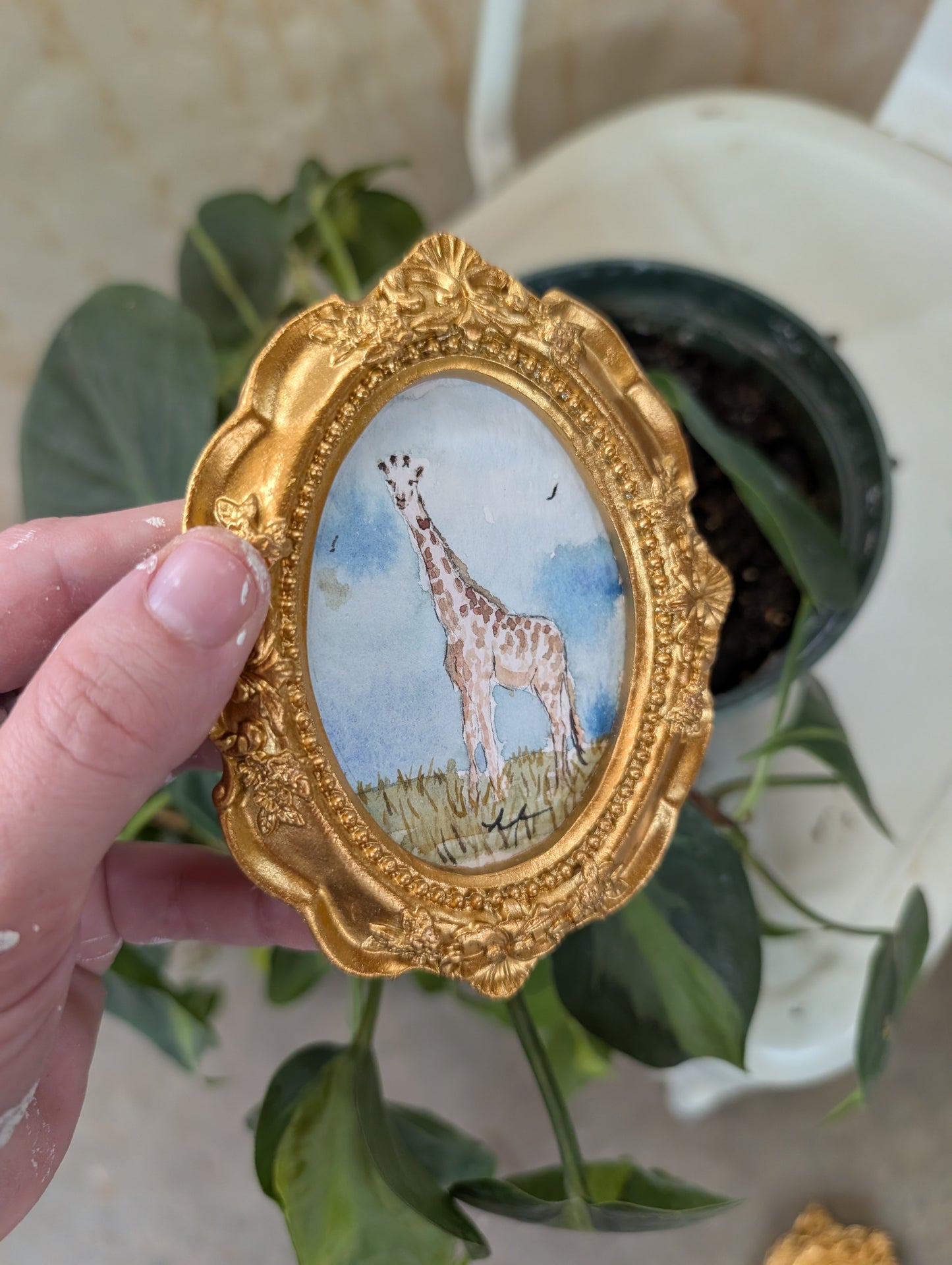 Mini Giraffe Painting - Original Watercolor Art by Lora Cavallin