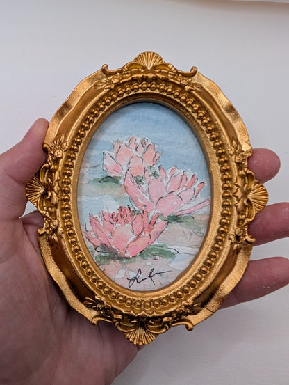 Mini Waterlily Painting - Original Watercolor Art by Lora Cavallin