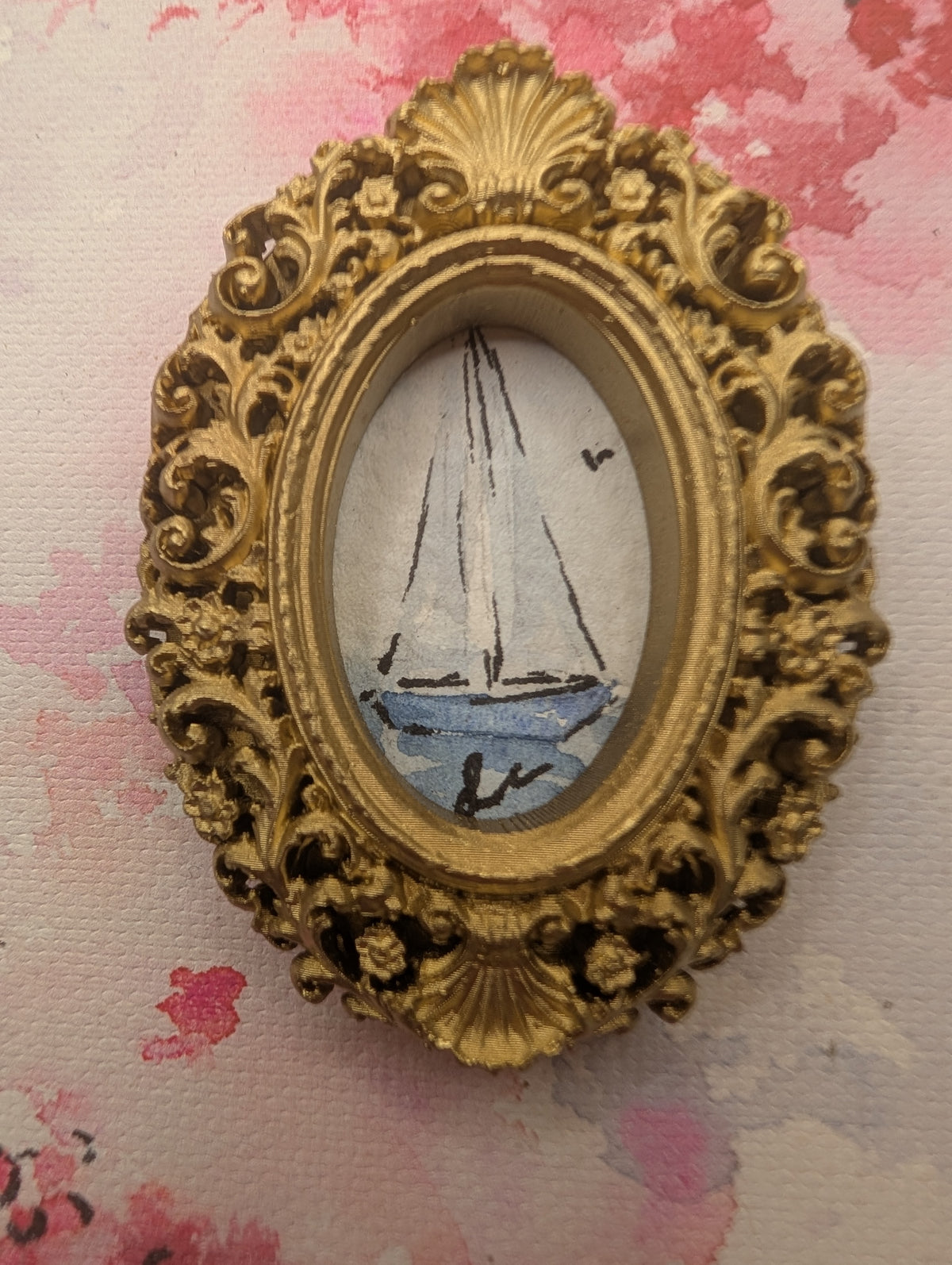 Mini Sailboat Painting - Original Watercolor Art by Lora Cavallin