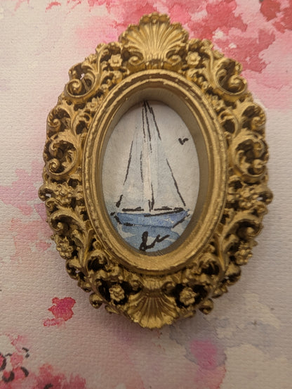 Mini Sailboat Painting - Original Watercolor Art by Lora Cavallin