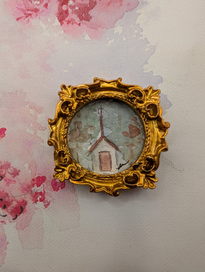Mini Church Painting - Original Watercolor Art by Lora Cavallin