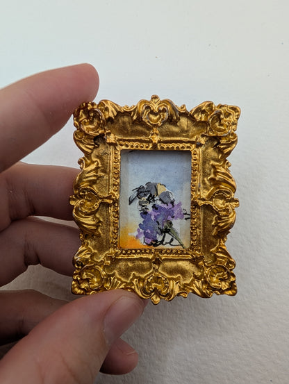 Mini Bee on Flower Painting - Original Watercolor Art by Lora Cavallin