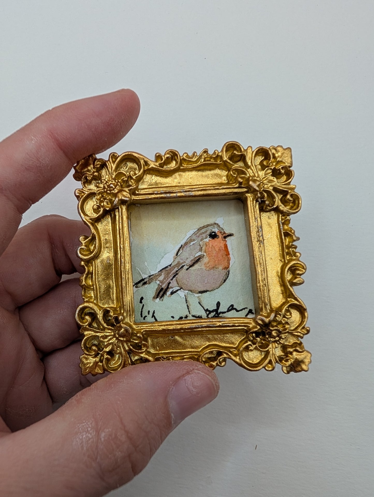 Mini Robin Bird Painting - Original Watercolor Art by Lora Cavallin