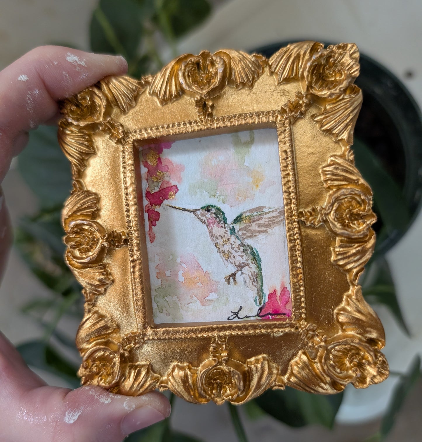 Mini Hummingbird Painting - Original Watercolor Art by Lora Cavallin