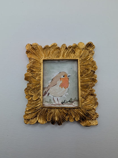 Mini Robin Bird Painting - Original Watercolor Art by Lora Cavallin