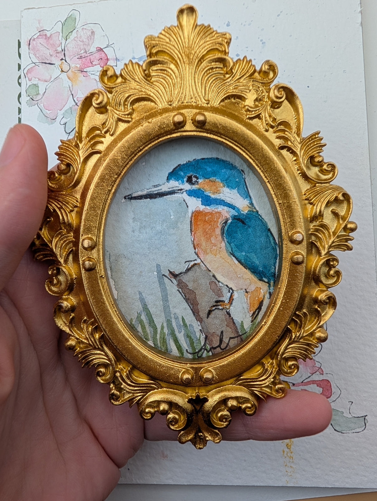 Mini Kingfisher Painting - Original Watercolor Art by Lora Cavallin