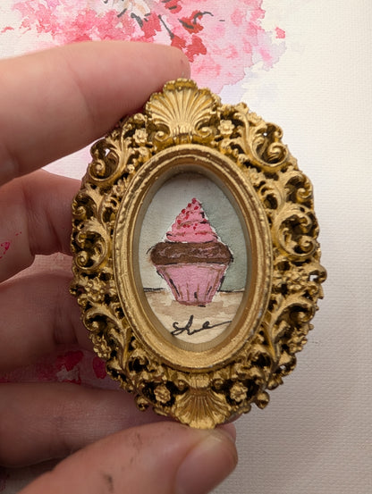 Mini Cupcake Painting - Original Watercolor Art by Lora Cavallin