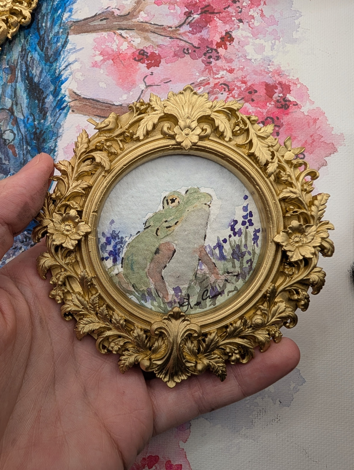 Mini Frog Painting - Original Watercolor Art by Lora Cavallin