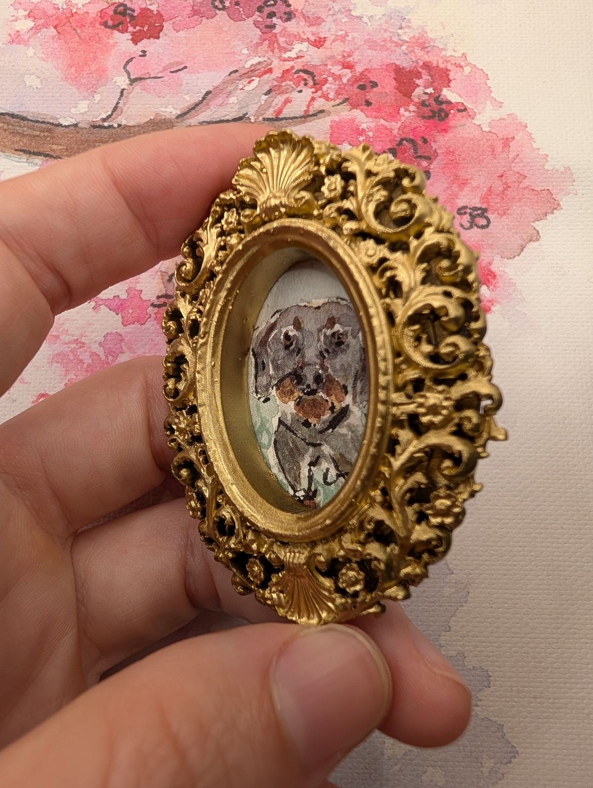 Mini Dachshund Painting - Original Watercolor Art by Lora Cavallin