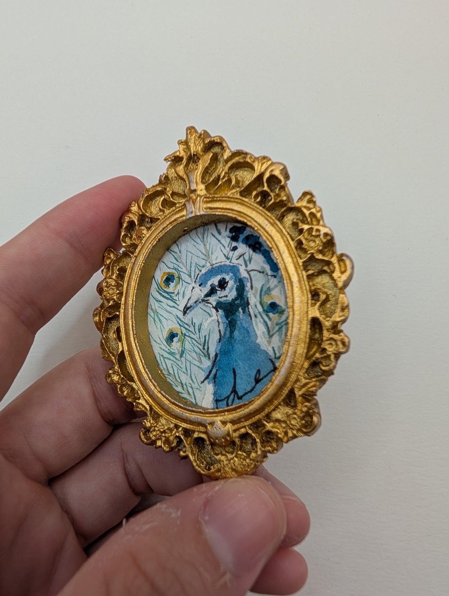 Mini Peacock Painting - Original Watercolor Art by Lora Cavallin