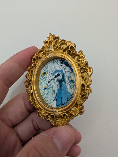 Mini Peacock Painting - Original Watercolor Art by Lora Cavallin