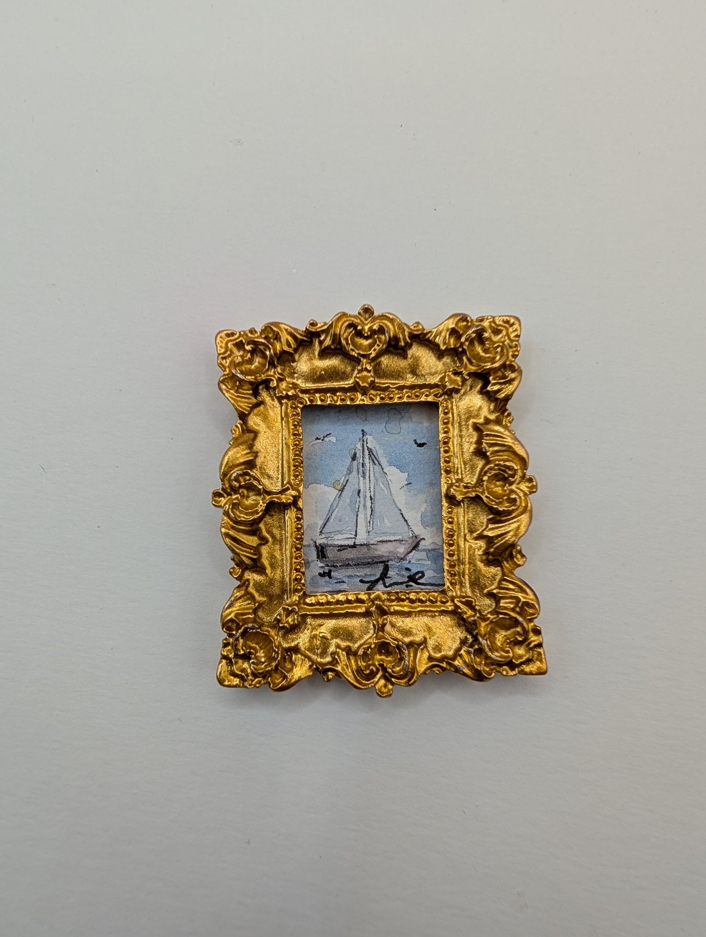Mini Sailboat Painting - Original Watercolor Art by Lora Cavallin