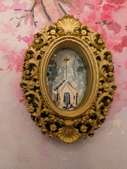 Mini Church Painting - Original Watercolor Art by Lora Cavallin