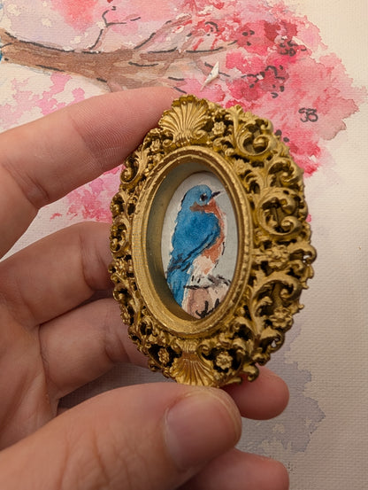 Mini Bluebird Painting - Original Watercolor Art by Lora Cavallin