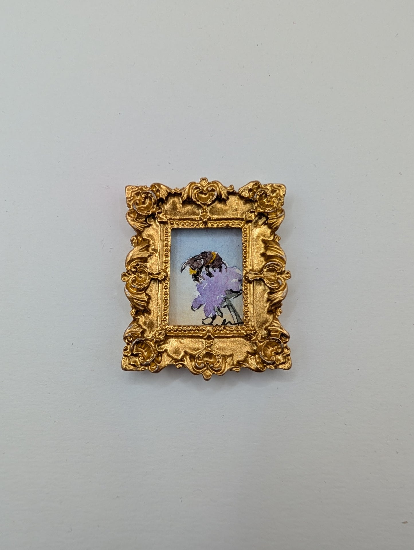 Mini Bee on Flower Painting - Original Watercolor Art by Lora Cavallin