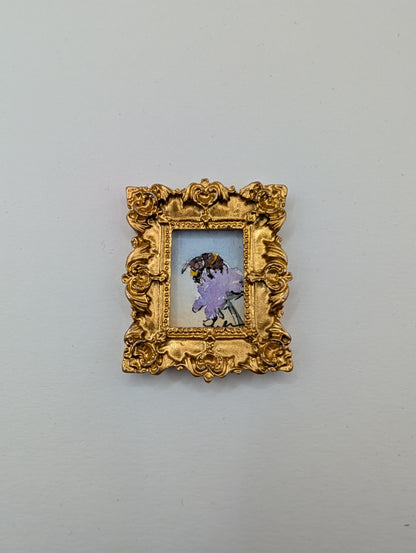 Mini Bee on Flower Painting - Original Watercolor Art by Lora Cavallin