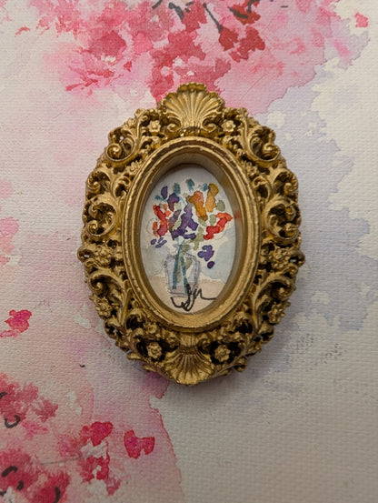 Mini Vase of Flowers Painting - Original Watercolor Art by Lora Cavallin