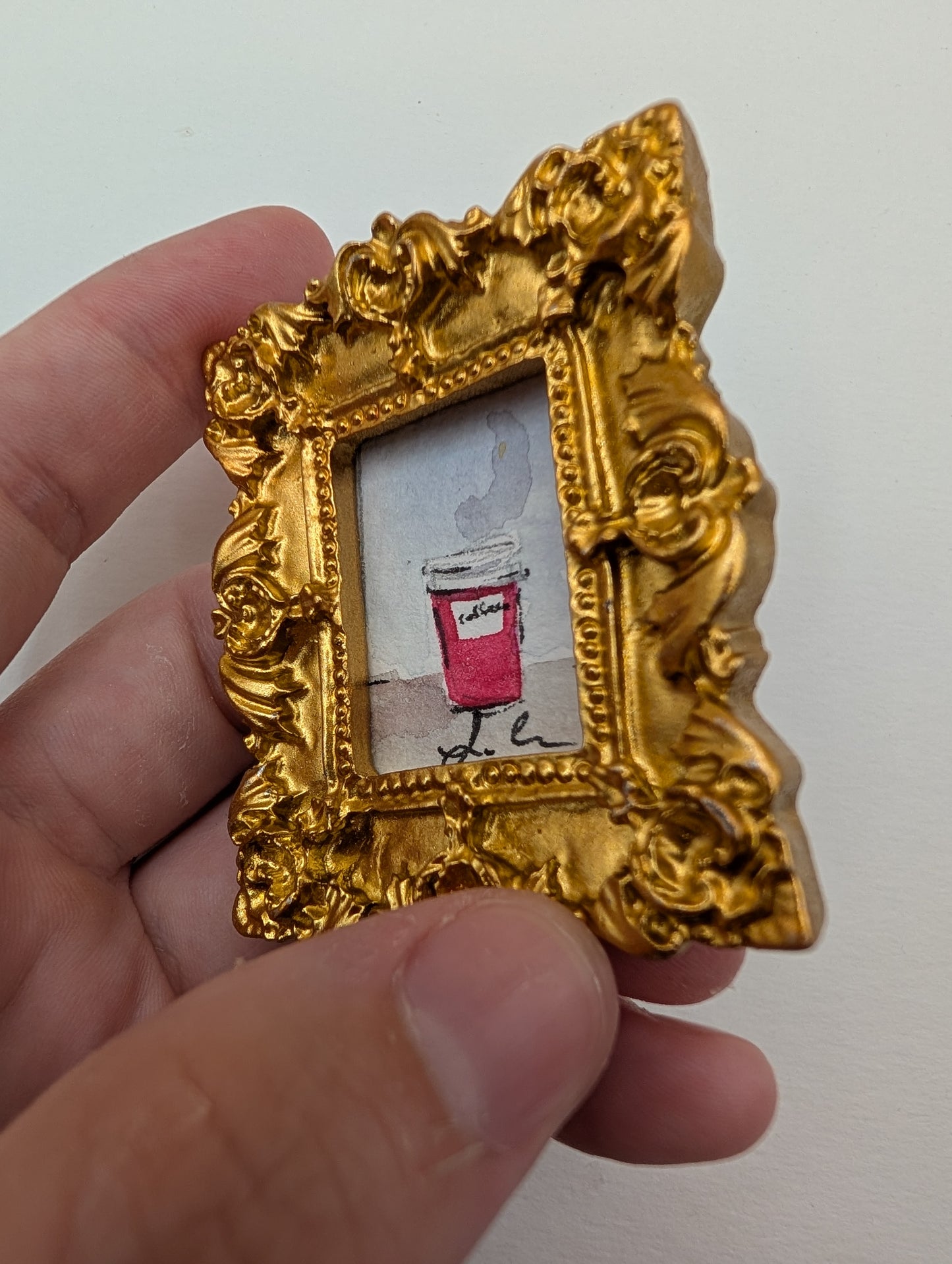 Mini Coffee Cup Painting - Original Watercolor Art by Lora Cavallin