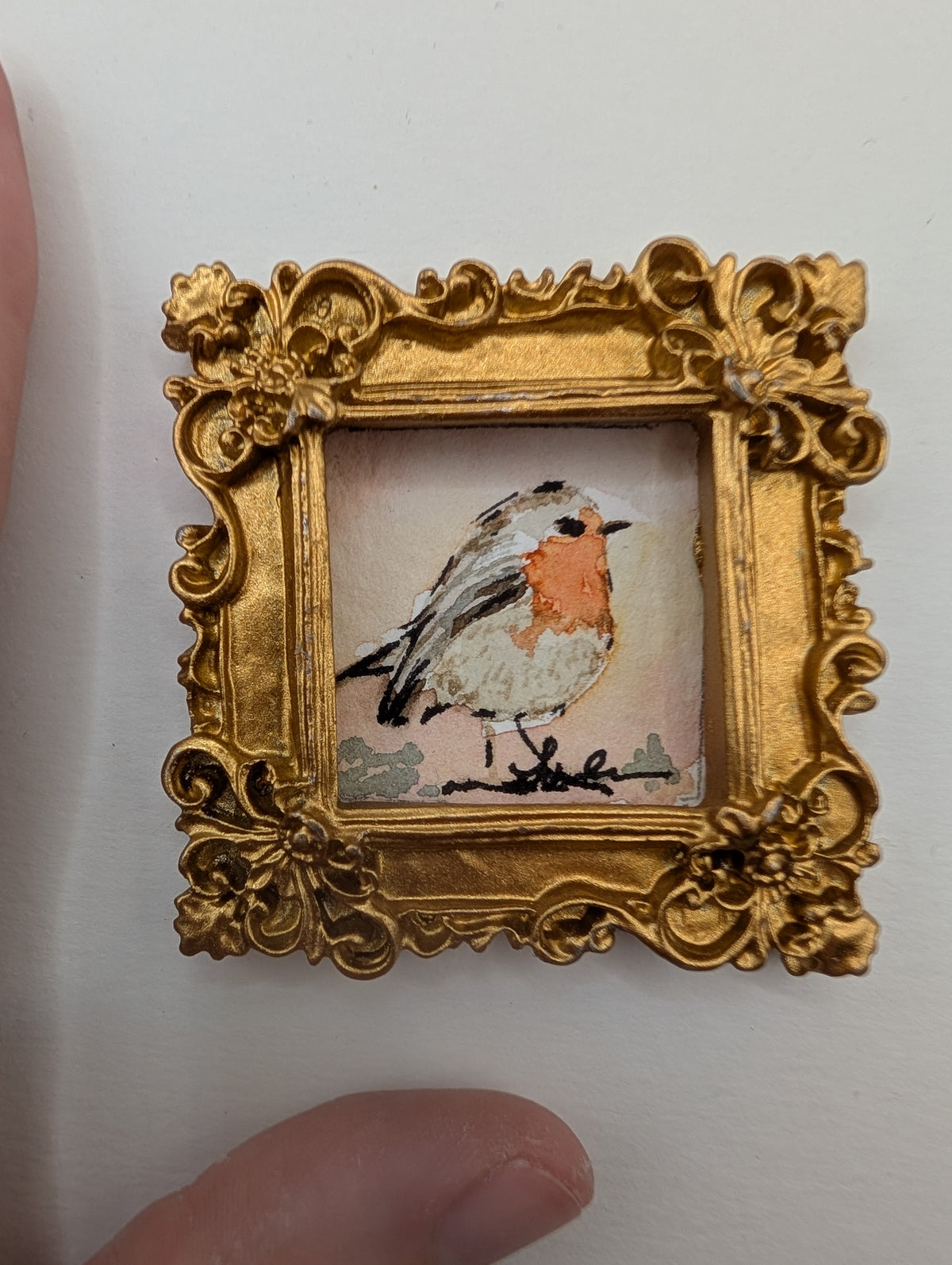 Mini Robin Bird Painting - Original Watercolor Art by Lora Cavallin