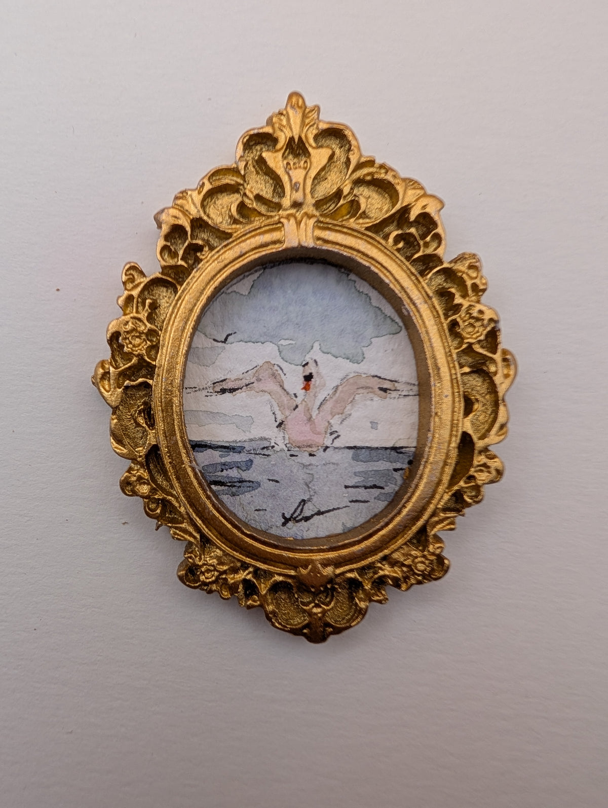 Mini Swan Painting - Original Watercolor Art by Lora Cavallin