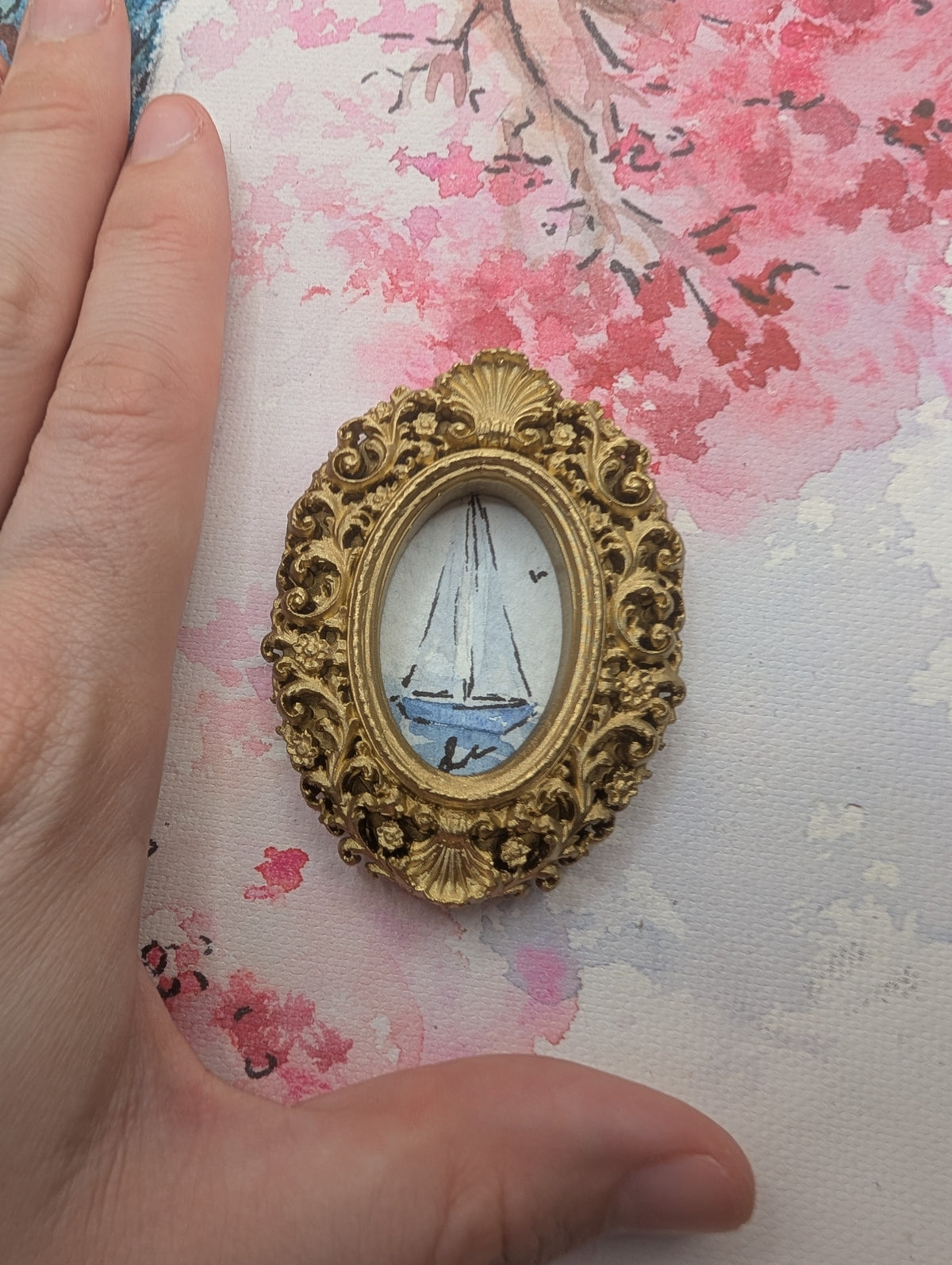 Mini Sailboat Painting - Original Watercolor Art by Lora Cavallin
