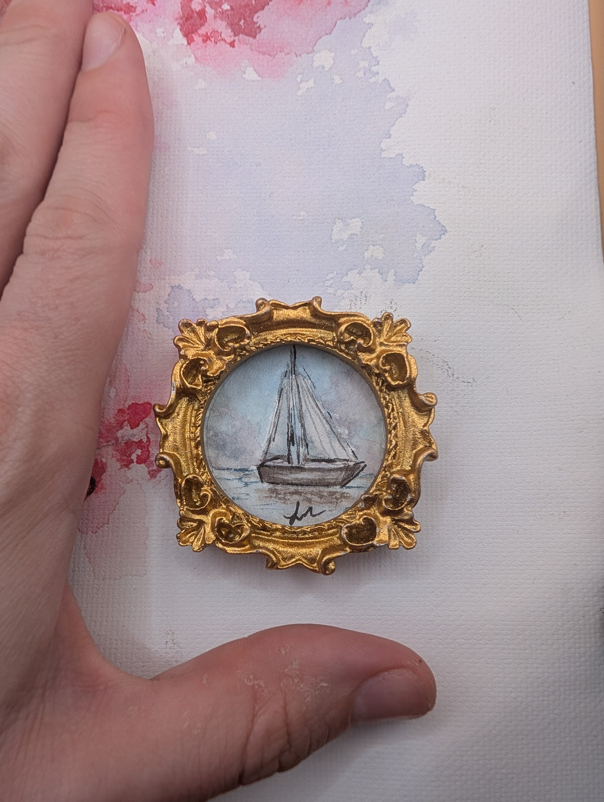 Mini Sailboat Painting - Original Watercolor Art by Lora Cavallin