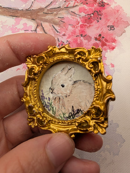 Mini Baby Bunny Painting - Original Watercolor Art by Lora Cavallin