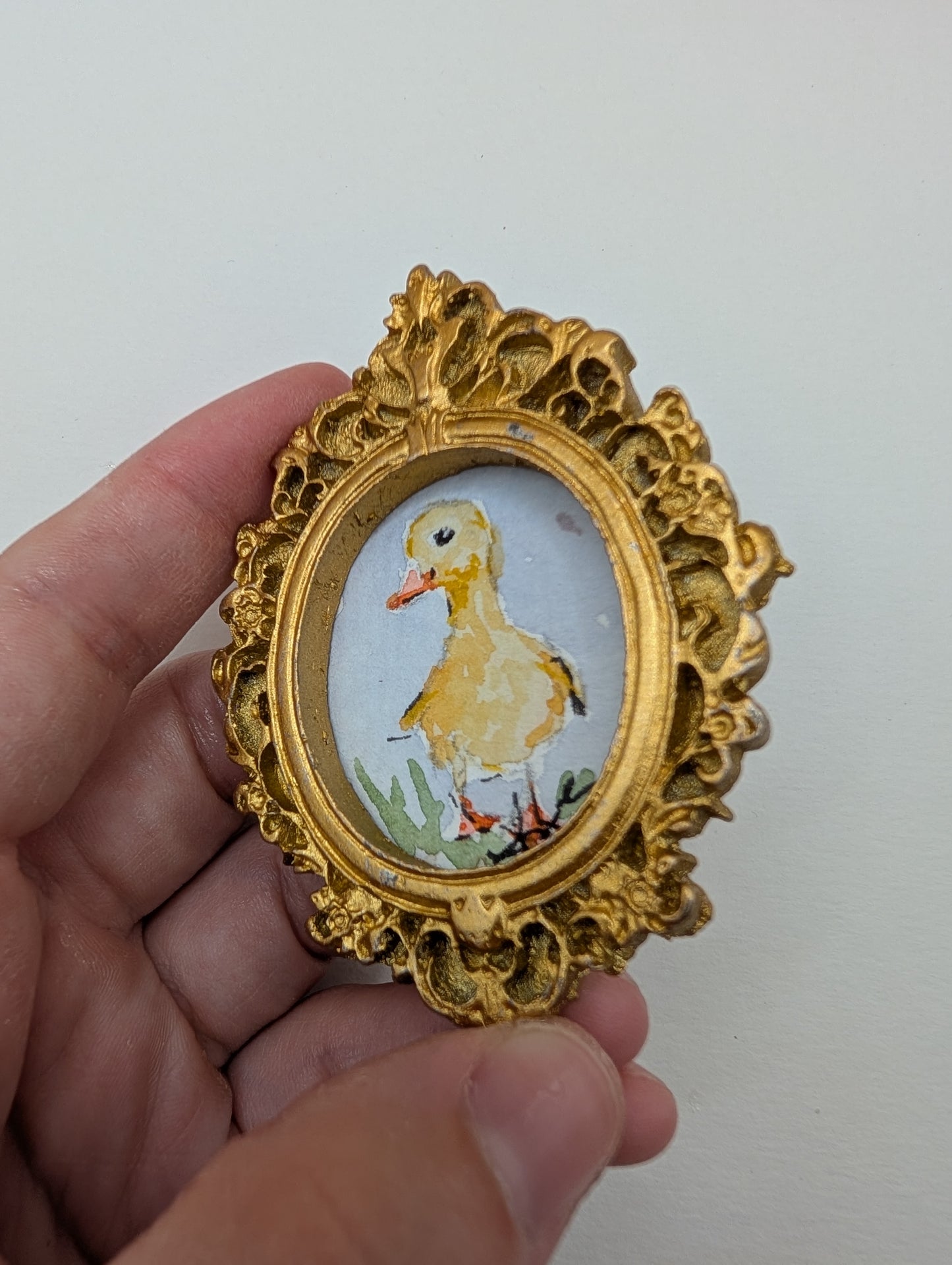 Mini Baby Duck Painting - Original Watercolor Art by Lora Cavallin
