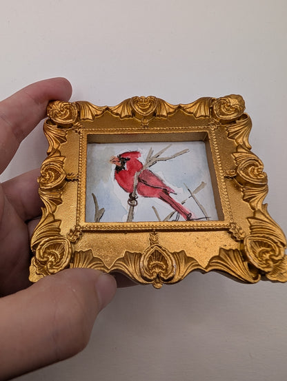Mini Cardinal Painting - Original Watercolor Art by Lora Cavallin