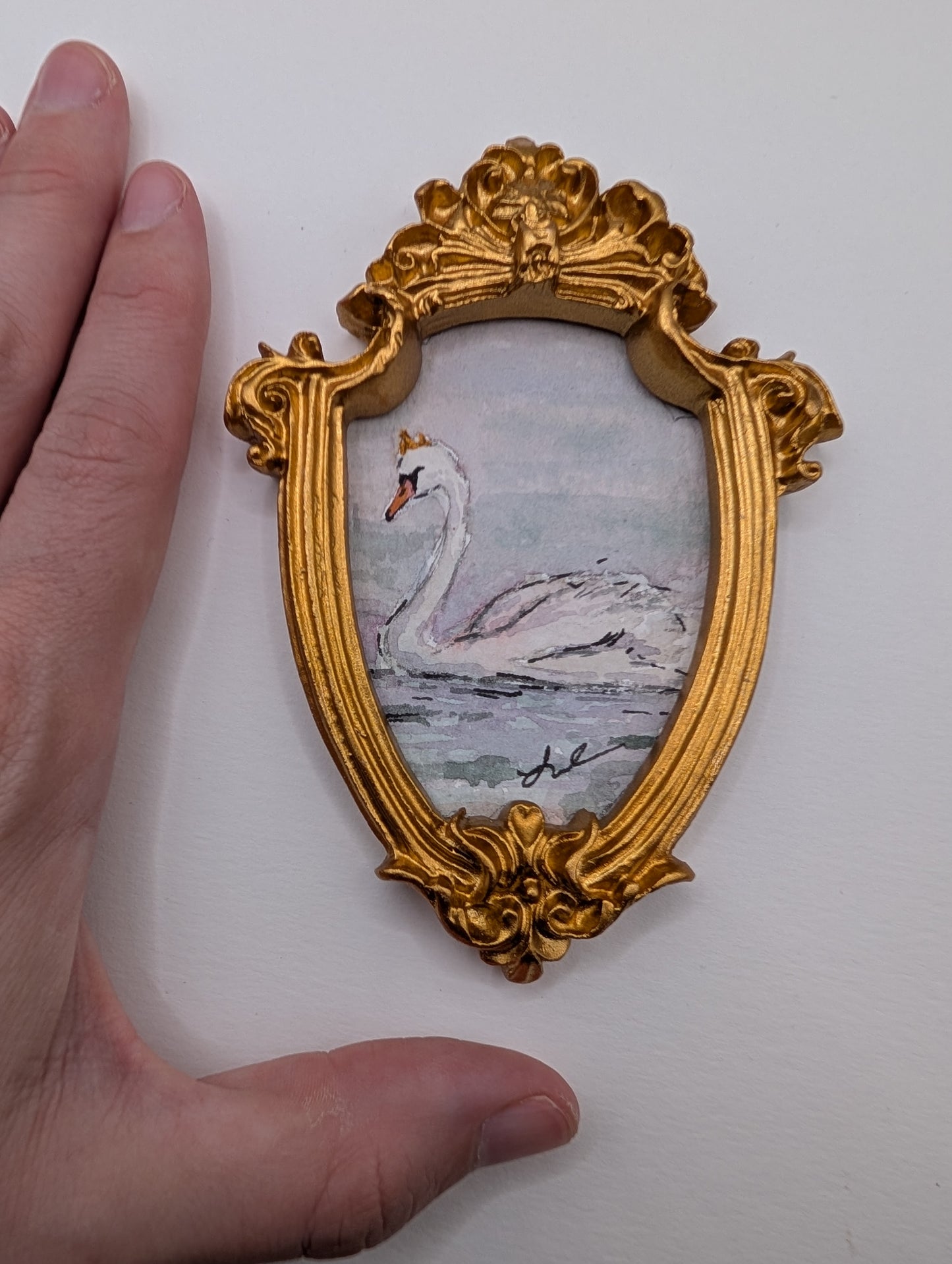 Mini Royal Swan Painting - Original Watercolor Art by Lora Cavallin