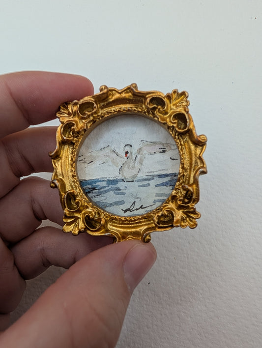 Mini Swan Painting - Original Watercolor Art by Lora Cavallin