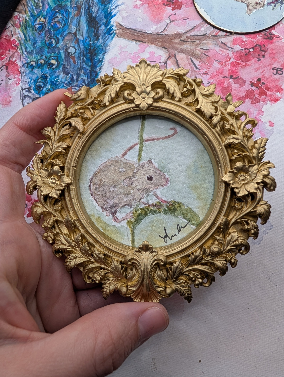 Mini Mouse Painting - Original Watercolor Art by Lora Cavallin