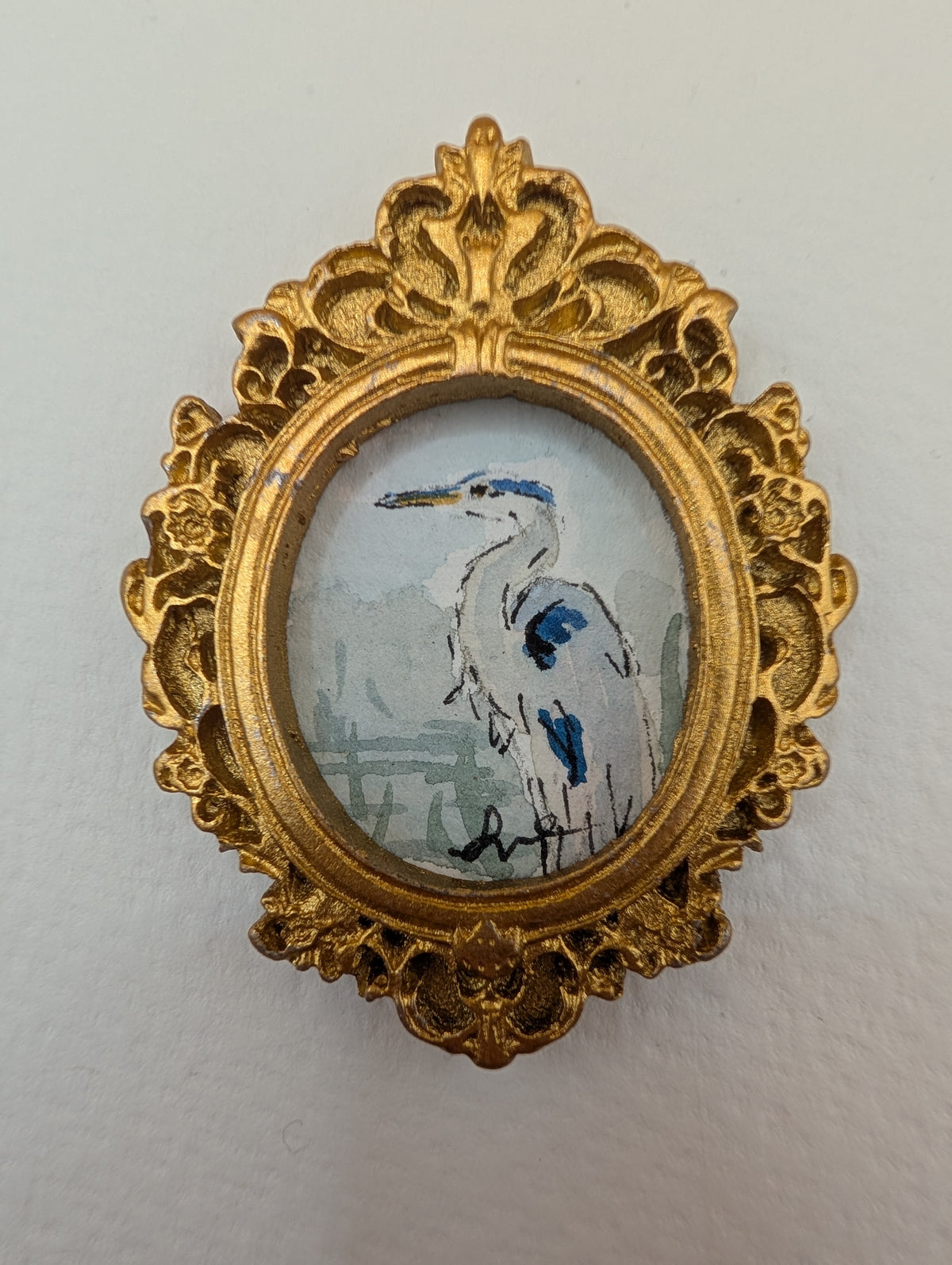 Mini Blue Heron Painting - Original Watercolor Art by Lora Cavallin