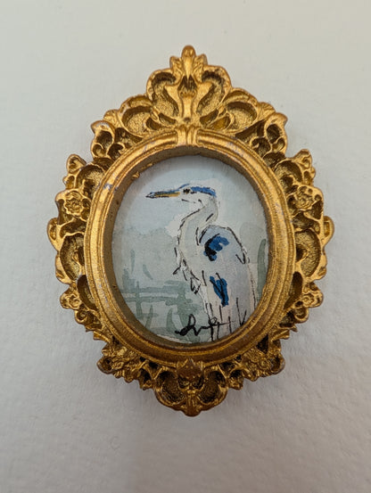 Mini Blue Heron Painting - Original Watercolor Art by Lora Cavallin