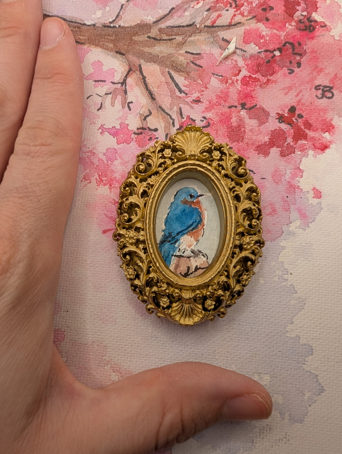 Mini Bluebird Painting - Original Watercolor Art by Lora Cavallin