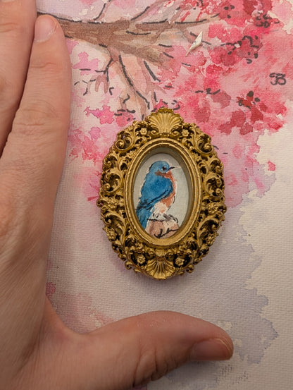 Mini Bluebird Painting - Original Watercolor Art by Lora Cavallin