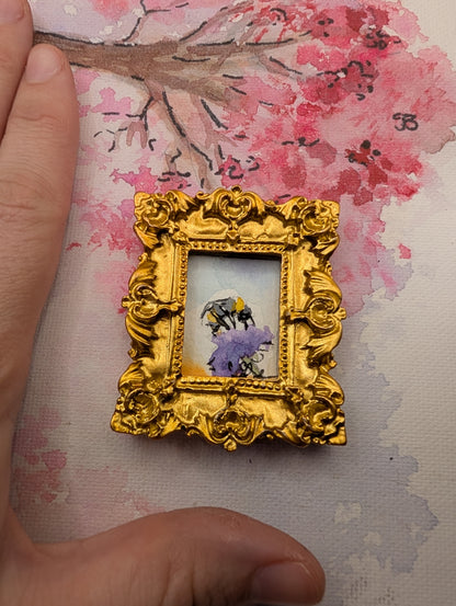 Mini Bee on Flower Painting - Original Watercolor Art by Lora Cavallin