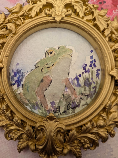 Mini Frog Painting - Original Watercolor Art by Lora Cavallin