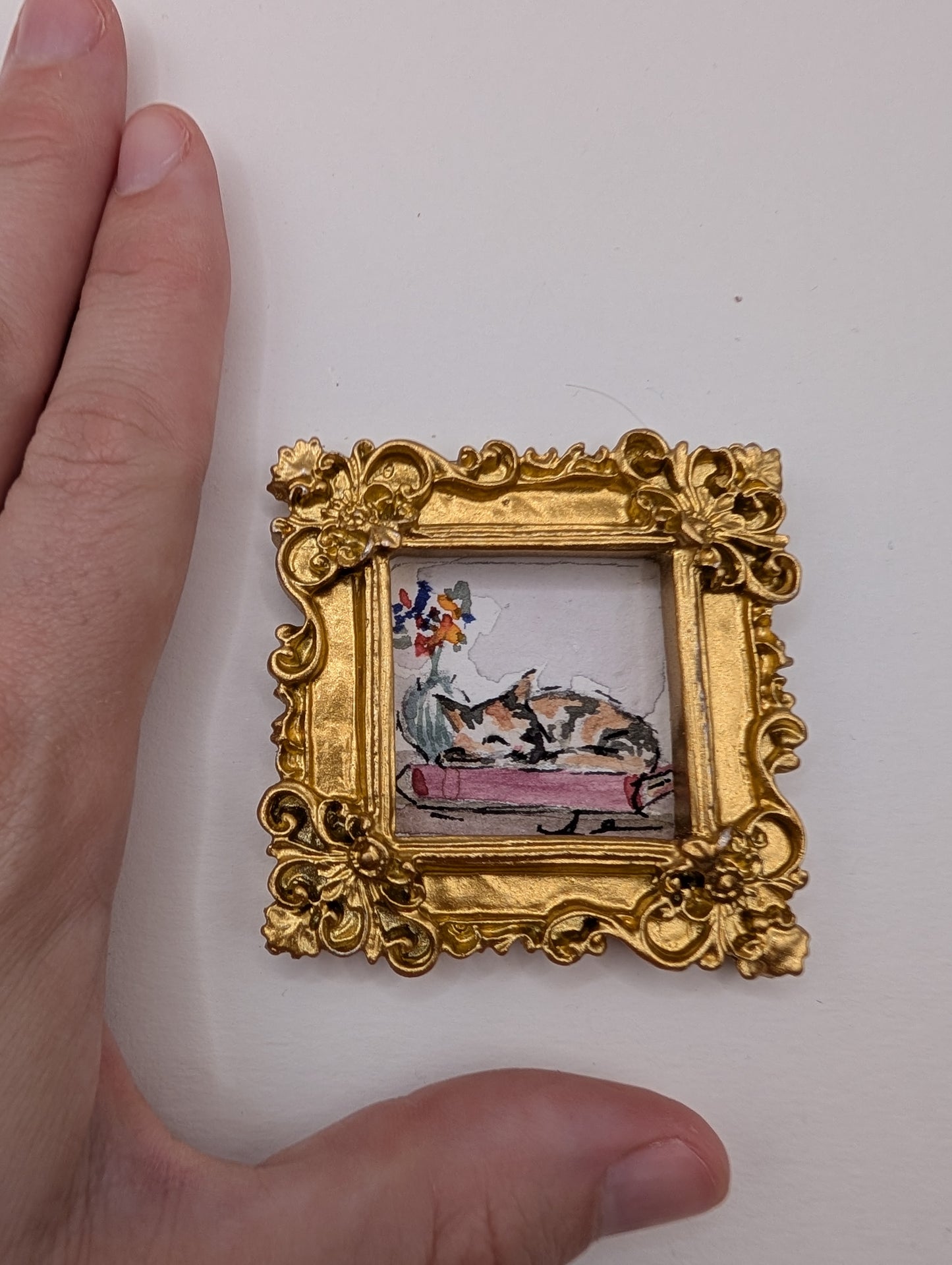 Mini Sleeping Cat Painting - Original Watercolor Art by Lora Cavallin
