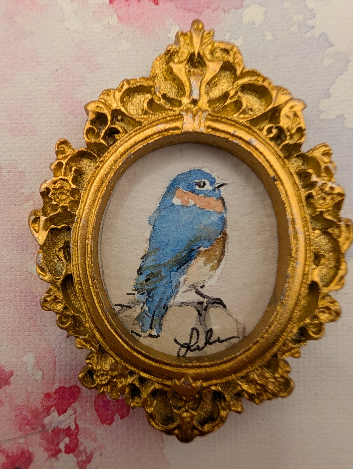 Mini Bluebird Painting - Original Watercolor Art by Lora Cavallin
