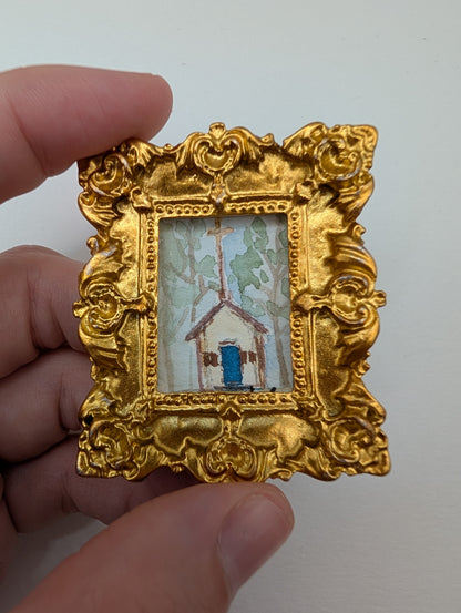 Mini Church Painting - Original Watercolor Art by Lora Cavallin