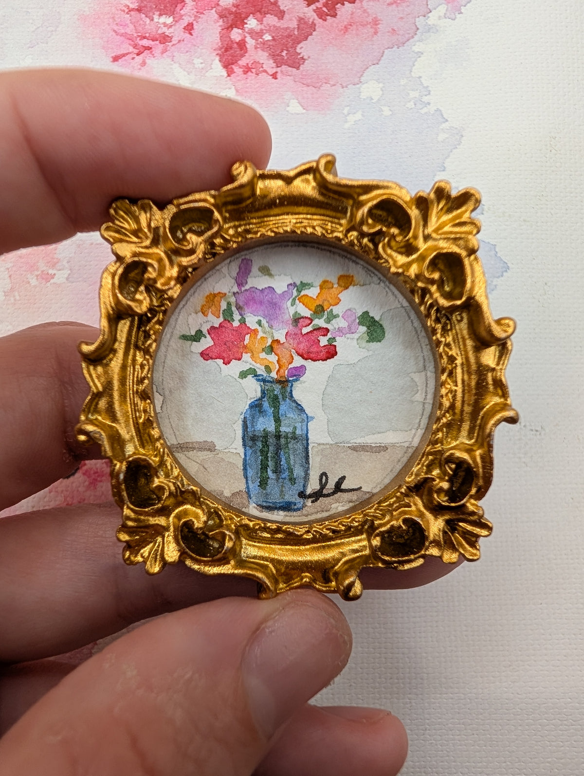 Mini Vase of Flowers Painting - Original Watercolor Art by Lora Cavallin