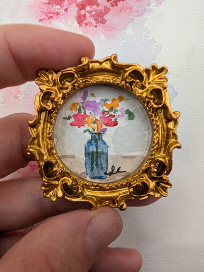 Mini Vase of Flowers Painting - Original Watercolor Art by Lora Cavallin